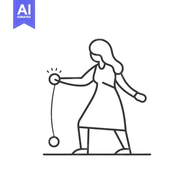 Aset desain premium: Woman Playing with a Yo-Yo, Simple Line Art Illustration