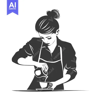 Aset desain premium: Woman Pouring Milk into a Cup of Coffee