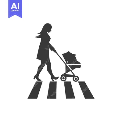 Popular premium asset: Woman pushing a stroller across a crosswalk
