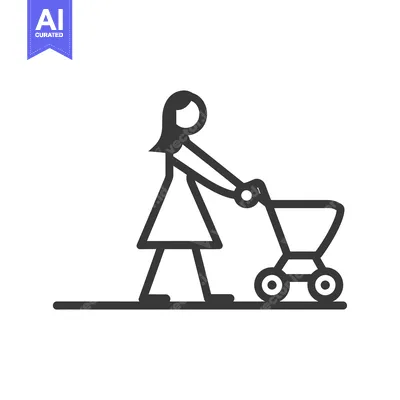 Popular premium asset: Woman Pushing a Stroller, Line Drawing