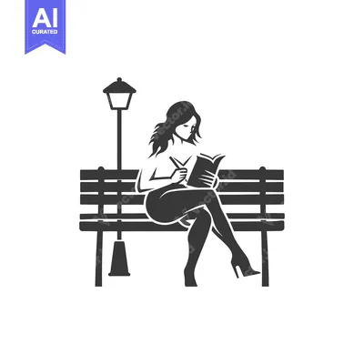 Aset desain premium: Woman Reading a Book on a Bench Under a Streetlight