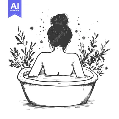 Woman Relaxing in a Bathtub Surrounded by Plants