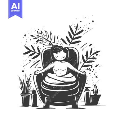 Woman Relaxing in a Bathtub Surrounded by Plants and Bottles