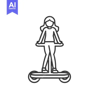 Woman riding a hoverboard, line drawing illustration