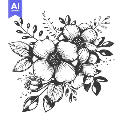Aset premium populer: A Bouquet of Flowers and Leaves in Hand-Drawn Style