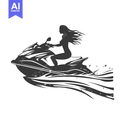 Aset desain premium: Woman riding a jet ski leaving a wake
