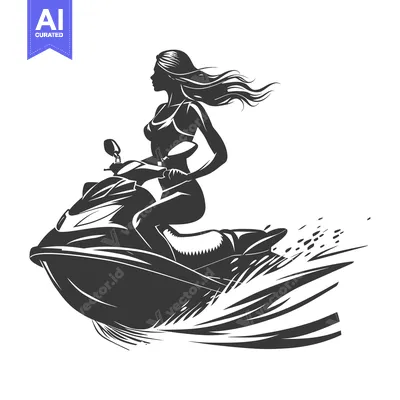 Aset premium populer: Woman Riding a Jet Ski Leaving a Wake