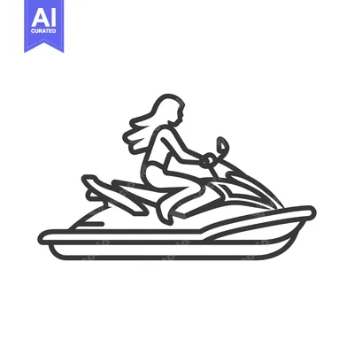 Woman riding a jet ski, line art illustration
