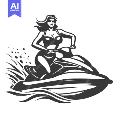 Woman Riding a Jet Ski with Wavy Hair and Sunglasses