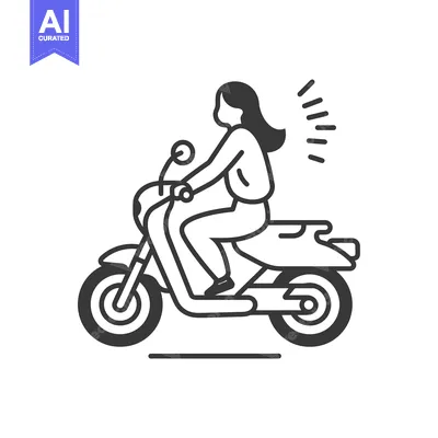 Woman Riding a Motorbike with a Wind Gust