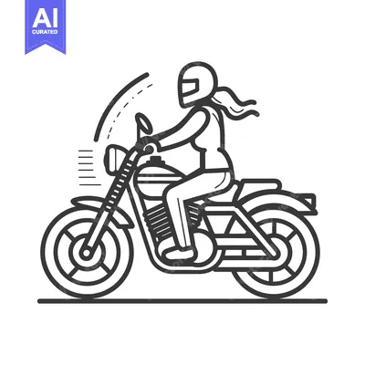 Aset desain premium: Woman Riding a Motorcycle with Helmet and Long Hair
