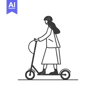 Woman riding an electric scooter in a simple line drawing