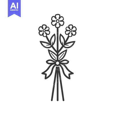 Aset desain premium: A bouquet of three flowers with a ribbon