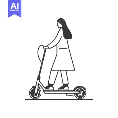 Woman riding an electric scooter, outlined in black