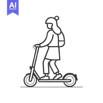 Woman Riding an Electric Scooter with Backpack and Hat