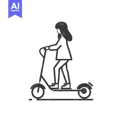Aset desain premium: Woman Riding a Scooter with Long Hair