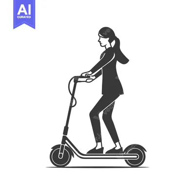 Aset premium populer: Woman Riding Electric Scooter in Silhouette