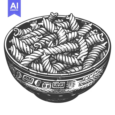A Bowl of Cooked Pasta with Ornate Design