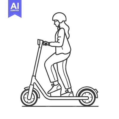 Woman Riding Electric Scooter with Helmet