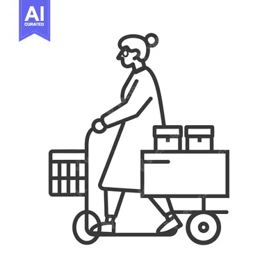 Woman Riding Scooter with Shopping Cart and Boxes