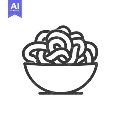 A bowl of noodles, a simple line drawing icon