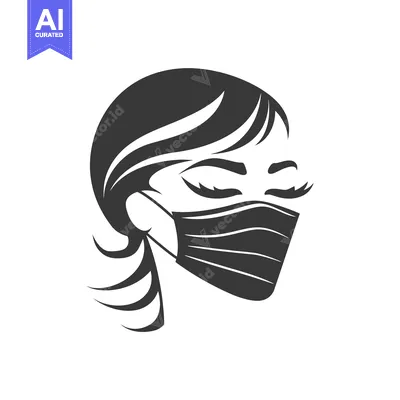 Aset desain premium: Woman's Face with Closed Eyes Wearing a Face Mask