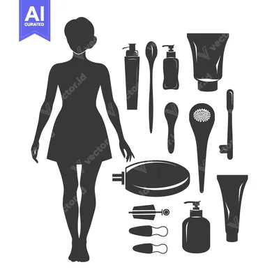 Woman Silhouette with Spa and Beauty Items