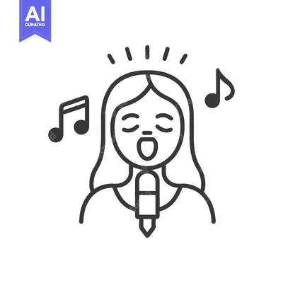 Woman Singing into a Microphone with Music Notes
