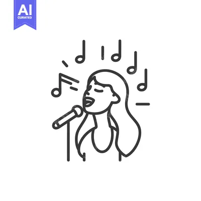 Woman Singing into a Microphone with Music Notes Around Her Head
