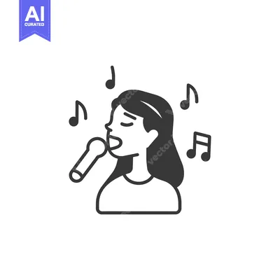 Woman Singing into Microphone with Musical Notes