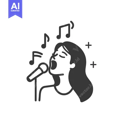 Woman Singing into Microphone with Musical Notes