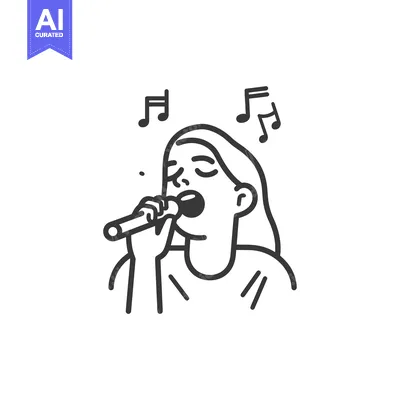Woman Singing Into Microphone with Musical Notes