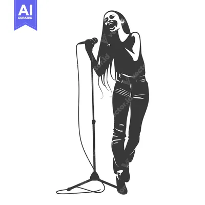 Woman Singing into Microphone with Stand