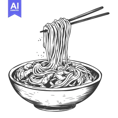 Aset premium populer: A Bowl of Noodles Being Lifted with Chopsticks