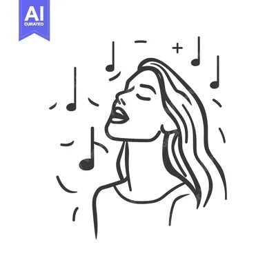 Woman Singing with Musical Notes Surrounding Her