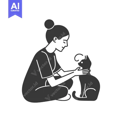 Woman Sitting and Petting a Black Cat