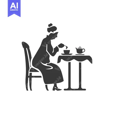 Woman Sitting at a Table, Drinking Tea