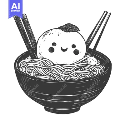 Aset premium populer: A Bowl of Noodles with a Smiling Egg and Chopsticks