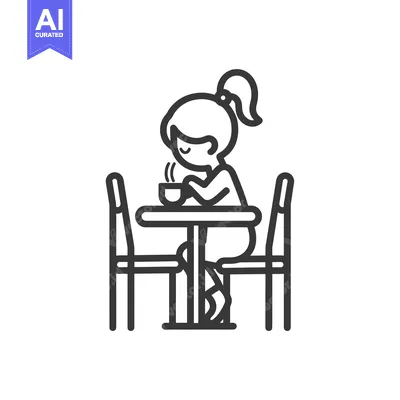 Woman Sitting at a Table with a Cup of Coffee or Tea