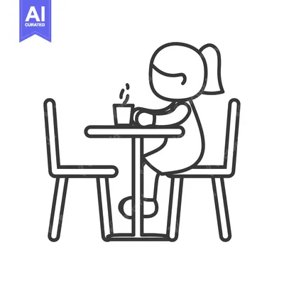 Aset desain premium: Woman sitting at a table with a cup of hot beverage