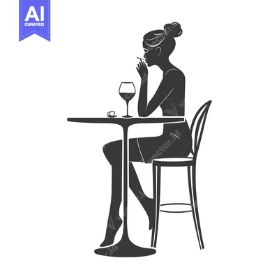Woman Sitting at a Table with a Drink and Cigarette