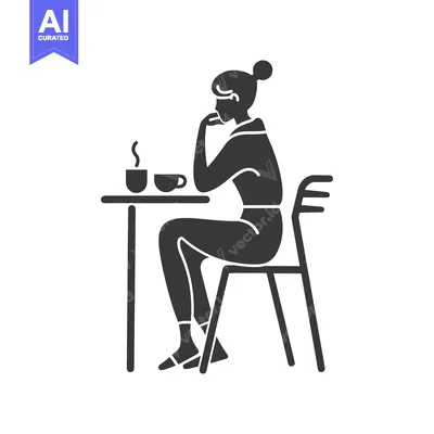 Woman Sitting at Table with Coffee and Hand on Chin