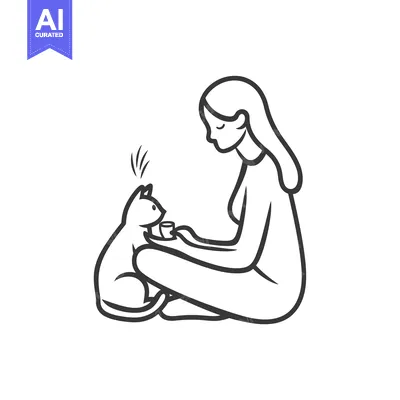 Woman Sitting Cross-legged with a Cat in Front of Her