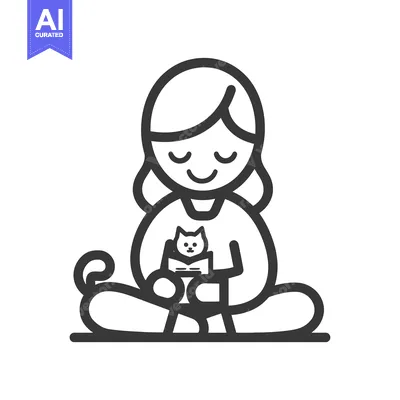 Woman Sitting in a Lotus Position Holding a Cat in a Book