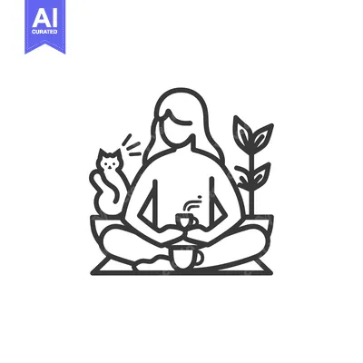 Woman Sitting in Lotus Pose with Cat and Cup of Tea