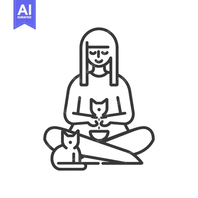 Woman Sitting in Lotus Position Feeding Two Cats