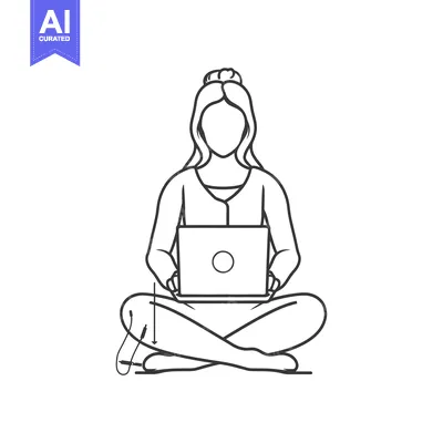 Aset premium populer: Woman Sitting in Lotus Position Using Laptop