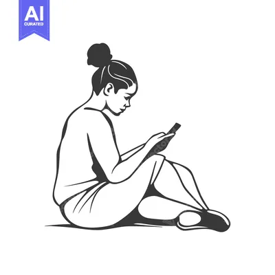 Woman Sitting with Bun and Smartphone