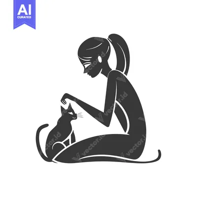 Aset premium populer: Woman Sitting with Cat in Silhouette