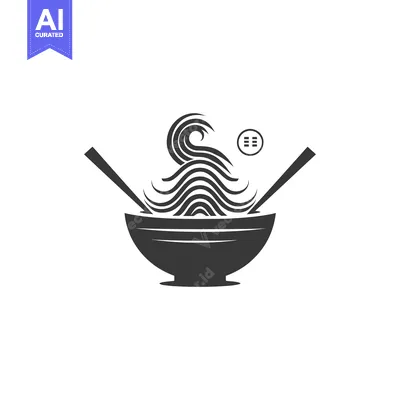 Aset desain premium: A Bowl of Noodles with Chopsticks and a Circle with Three Lines